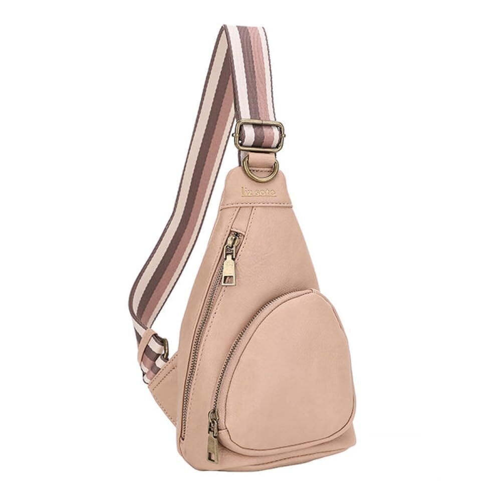 8993 Lori Sling Bag - Chest Bag in Almond Vegan Leather Travel Sling Bag